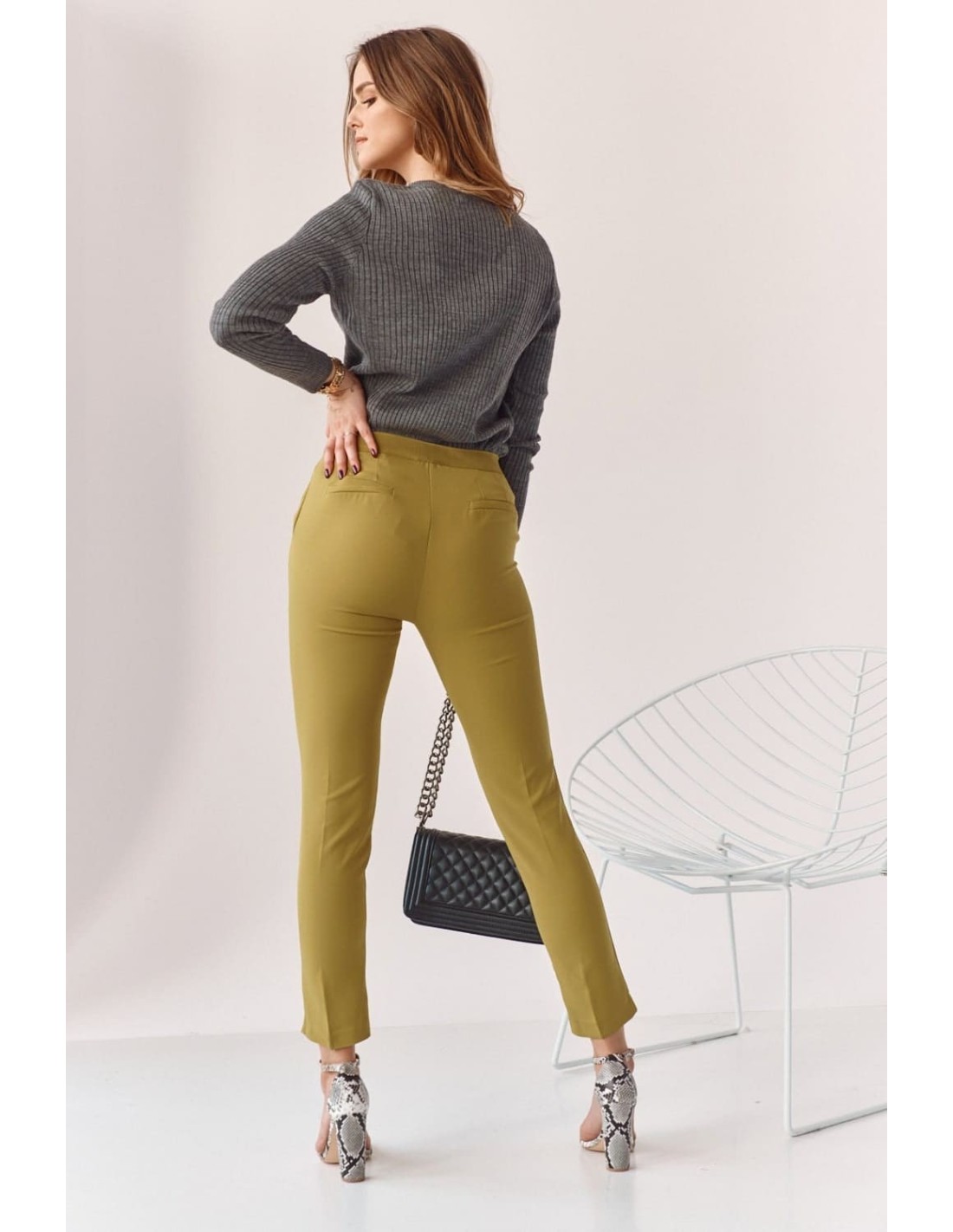 Elegant trousers with a crease, olive MP45138 - Online store - Boutique